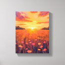 Pesquisar por campo e flores de impressão de canvas Pôr do sol