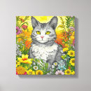 Pesquisar por flores bonito impressão de canvas Gato