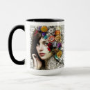 Pesquisar por flores no cabelo canecas Linda mulher