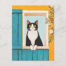 Pesquisar por pintura do gato cartoes postais Gato preto e branco