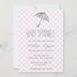 006 Convite de Chá de Bebê Gingham Guarda-Chuva Mo