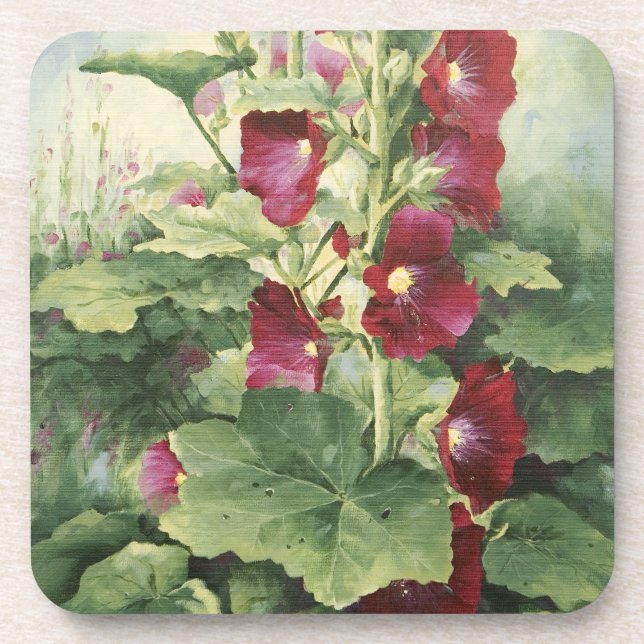 0536 Porta copos de Burgundy Hollyhocks Cork (Frente)