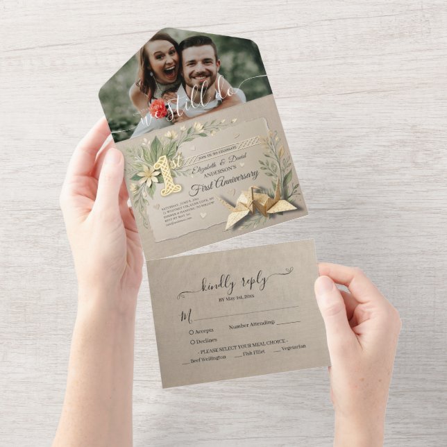 1º Aniversário de Casamento em Papel Corte de Grou (Aba destacável)