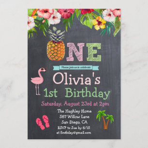 1º Primeiro Aniversário Aloha Luau Convite Tropica