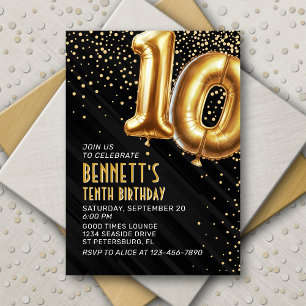 10º Aniversário do Dourado Convite Preto