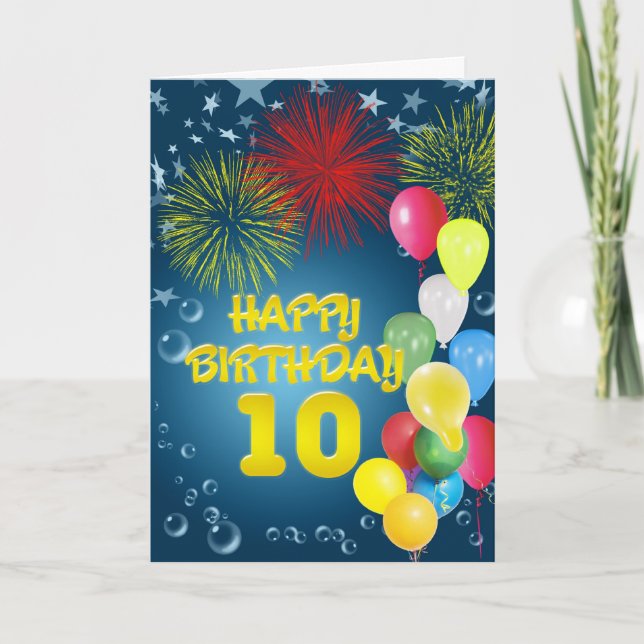 10º Cartão de aniversário com fogos de artifício e (Frente)