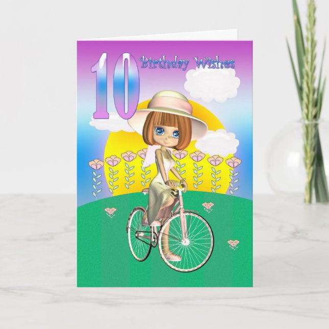 10º Cartão de Aniversário com garotinha na bicicle (Frente)