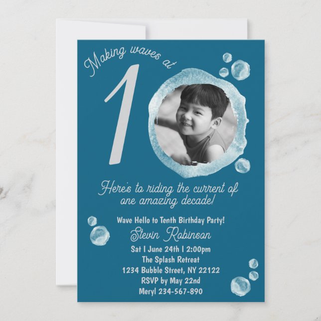 10º Convite de aniversário de bolha de chá escuro (Frente)