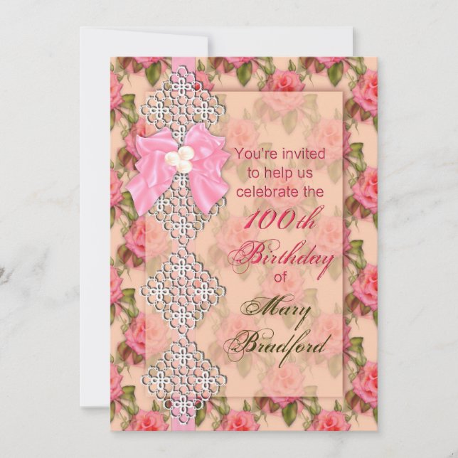 100ª Vintage Convite de aniversário (Mulher) (Frente)