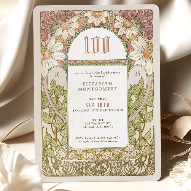 100º Aniversário Convite Art Nouveau Daisies (Criador carregado)