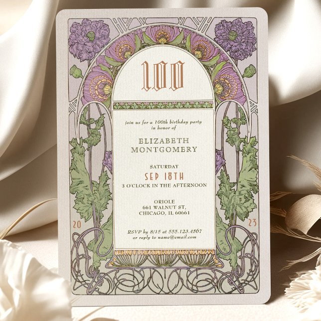 100º Aniversário Convite Art Nouveau de Mucha (Criador carregado)
