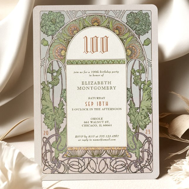 100º Aniversário Convite Art Nouveau de Mucha (Criador carregado)