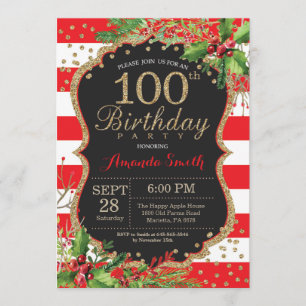 100º Aniversário Convite de Natal Vermelho Negro D