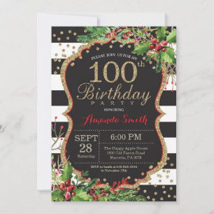 100º Aniversário Convite de Natal Vermelho Negro D