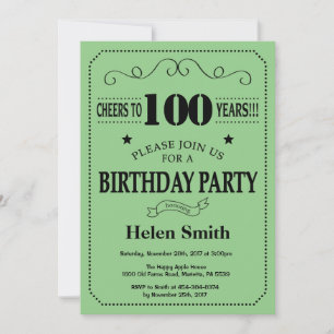 100º Aniversário Convite Preto e Verde