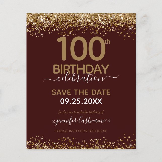 100º Aniversário Salvar o Convite de Orçamento de  (Frente)