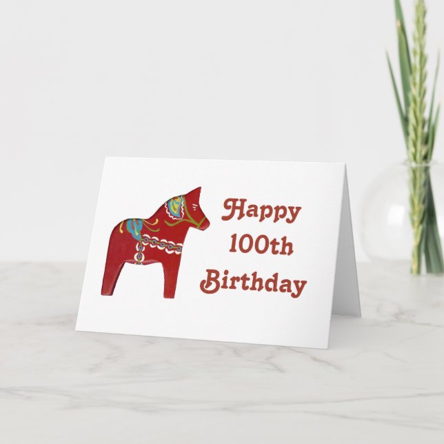 100º Cartão de aniversário com Dala Horse (Frente)