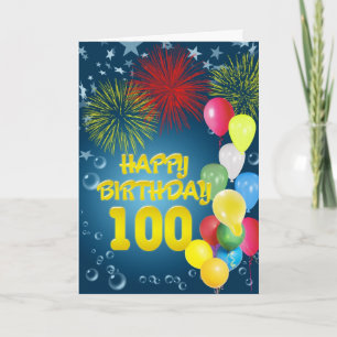 100º Cartão de aniversário com fogos de artifício