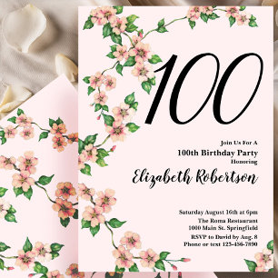 100º Convite de Aniversário Floral a Rosa Esbranqu
