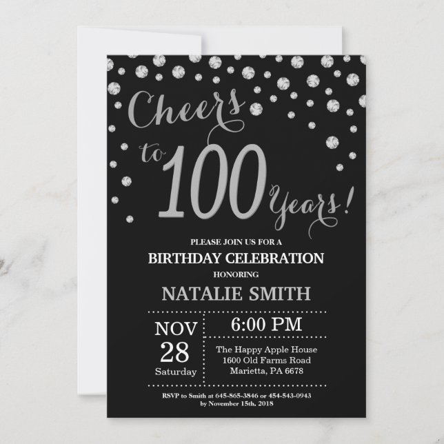 100º Convite Diamante de Aniversário para Black an (Frente)