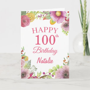 100.º Aniversário Cartão Rosa Flor de Aquarela