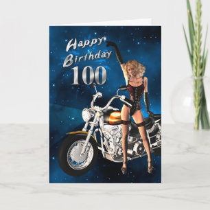 100.º Cartão de aniversário com motocicleta