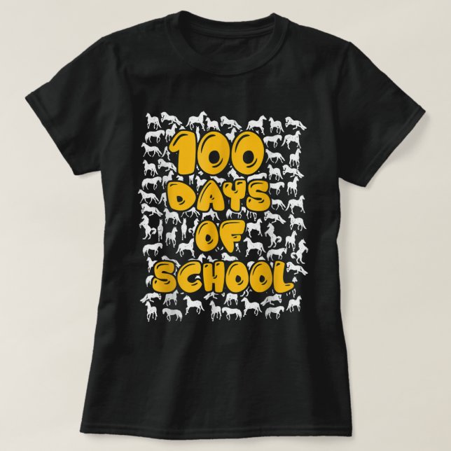 100 dias de mascote T-Shirt de cavalo escolar (Frente do Design)