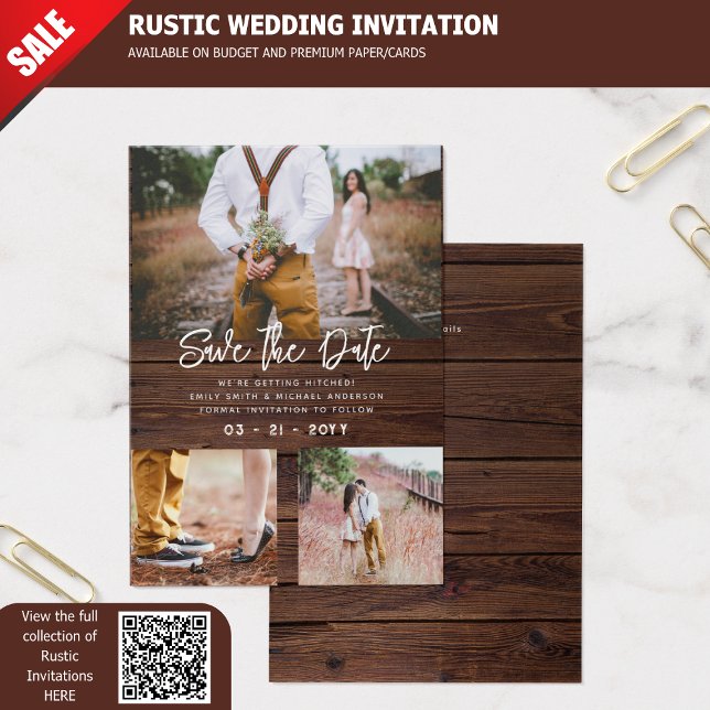 100 x RUSTIC Save The Dates - FOTO COLLAGE (Criador carregado)