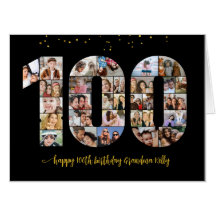 100th Birthday Number 100 Photo Collage Black Gold