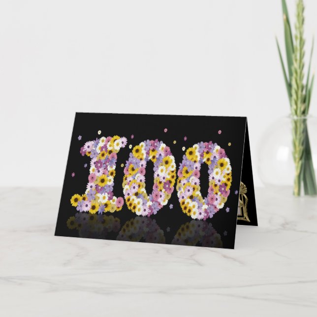 100th cartão de aniversário com letras floridos (Frente)