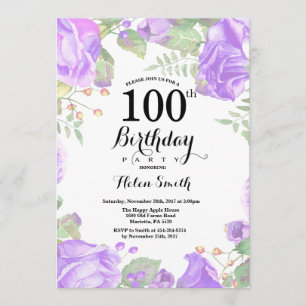 100th convite floral roxo botânico do aniversário