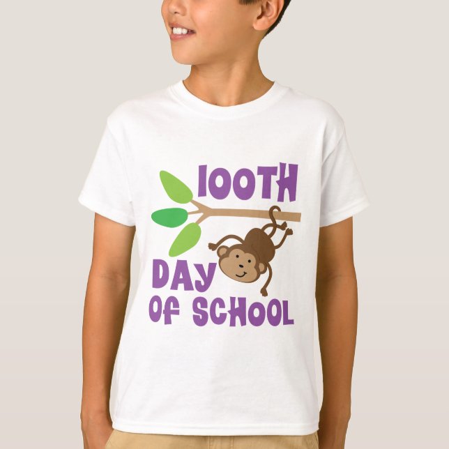100th O dia da escola caçoa o t-shirt do macaco (Frente)