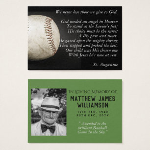 100x BASEBALL Memorial Prayer Card Foto e Verso