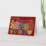 102nd Cartão de aniversário para o avô - flower<br><div class="desc">Um 102nd cartão de aniversário alegre para um avô, com os potes de flores brilhantemente coloridas, de uma colagem de papel pintado à mão por Judy Adamson. Sinta por favor que livre me personalizar o cumprimento e internos estará feliz mudar a pedido o texto da capa através de minha loja....</div>