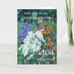 104th Cartão de aniversário para a avó - jardim de<br><div class="desc">Um 104th cartão de aniversário floral para uma excelente-avó, com papoilas em uma cama de flor colorida, de uma pintura pastel do óleo por Judy Adamson. Contacte-me por favor através de minha loja se você gostaria do texto da capa mudado e o sentiria livre para editar ou suprimir do cumprimento...</div>