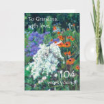 104th Cartão de aniversário para a avó - jardim de<br><div class="desc">Um 104th cartão de aniversário floral para uma avó, com papoilas em uma cama de flor colorida, de uma pintura pastel do óleo por Judy Adamson. Contacte-me por favor através de minha loja se você gostaria do texto da capa mudado e o sentiria livre para editar ou suprimir do cumprimento...</div>