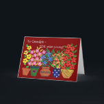 104th Cartão de aniversário para o avô - flower<br><div class="desc">Um 104th cartão de aniversário alegre para um avô, com os potes de flores brilhantemente coloridas, de uma colagem de papel pintado à mão por Judy Adamson. Sinta por favor que livre me personalizar o cumprimento e internos estará feliz mudar a pedido o texto da capa através de minha loja....</div>