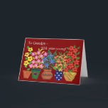 104th Cartão de aniversário para o avô - flower<br><div class="desc">Um 104th cartão de aniversário alegre para um avô, com os potes de flores brilhantemente coloridas, de uma colagem de papel pintado à mão por Judy Adamson. Sinta por favor que livre me personalizar o cumprimento e internos estará feliz mudar a pedido o texto da capa através de minha loja....</div>