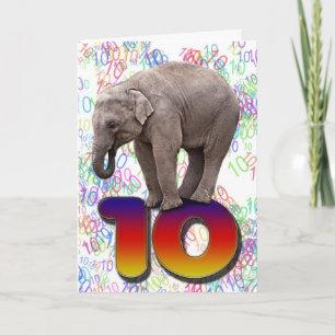 10 anos, um cartão de aniversário feliz de elefa