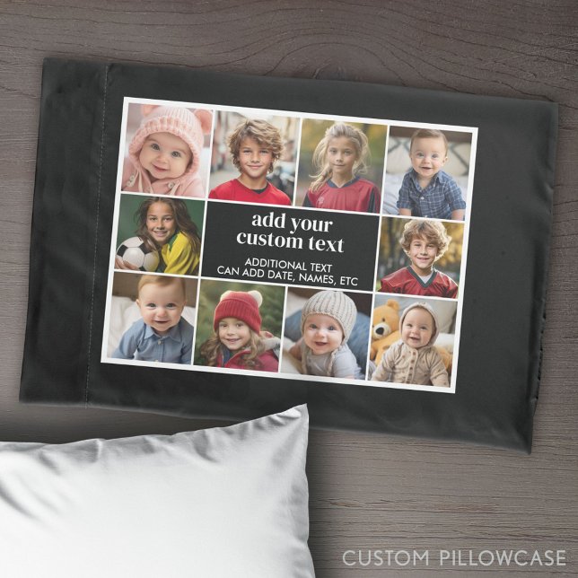 10 Borda de Foto com Centro de Texto - branco pret (Create Your Own Photo Collage Pillowcase)