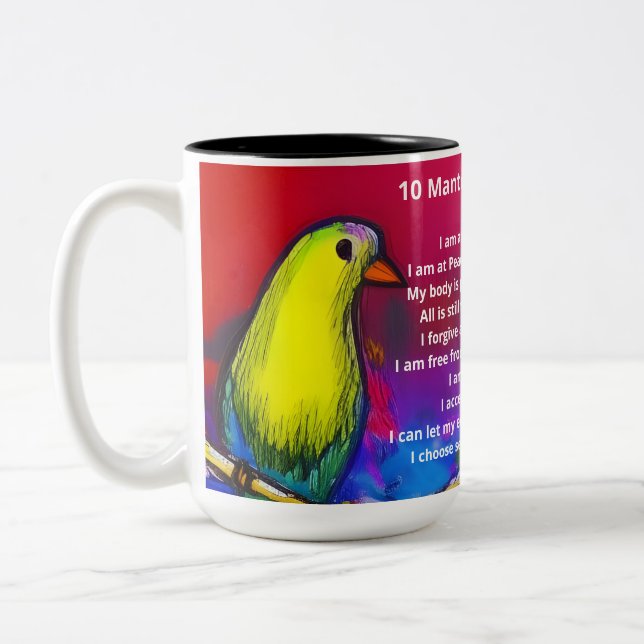 10 mantras para a caneca de aves em cascata artíst (Esquerda)