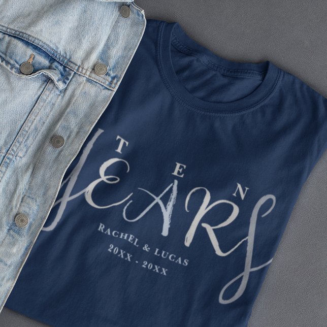 10th Wedding Anniversary Silver Blue Gift T-Shirt (Criador carregado)