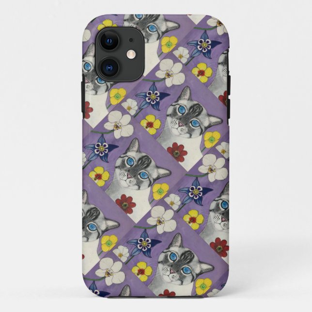 11 Capa para iPhone / iPad Gato e Flores (Verso)