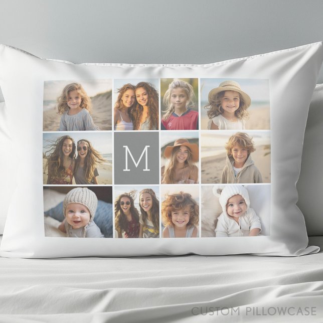 11 Colagem de Fotografias com Monograma de Cinzas (Create Your Own Photo Collage Pillowcase)