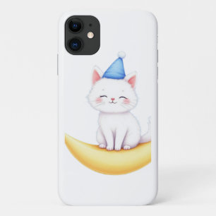 11 Cute White Kitten on Moon capa para iPhone / iPad