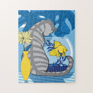 11x14 Cat & Goldfish Quebra-cabeça para Pessoas ce