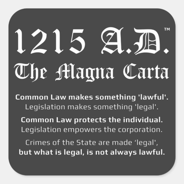 1215 A.D.™ Os Adesivos de Lei Comum da Magna Carta (Frente)