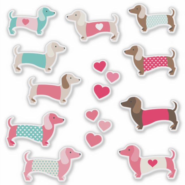12 ADESIVOS DE VINIL DACHSHUND PASTEL (Frente)