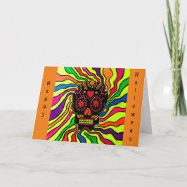 12 - Cartão de Halloween de Caveira Neon