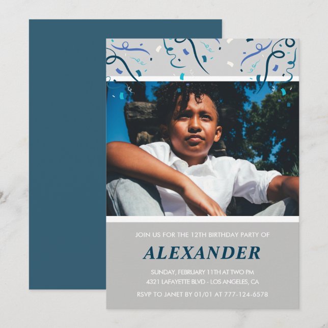 12 de menino convites Confetti Foto Marinho (Frente/Verso)